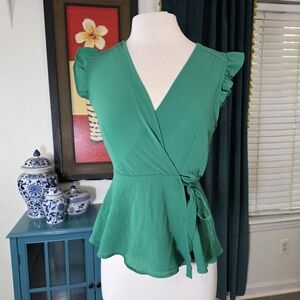 Monteau Green Cap Sleeve Wrap Blouse